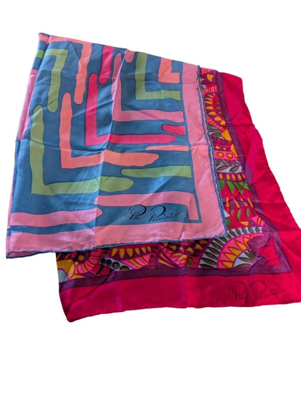 Pia Piccini Vintage Silk Scarves Geometric & Floral Patterns Made In Switzerland